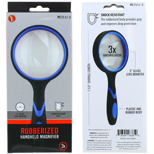 Large Handheld Magnifying Glass, 3 5/8 Diameter w/ REAL Glass, 3x  Magnification