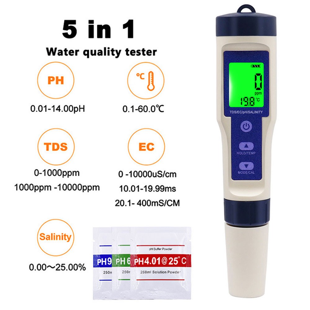 5-en-1 Testeur numérique de qualité de l'eau CHENDYY pour Tester