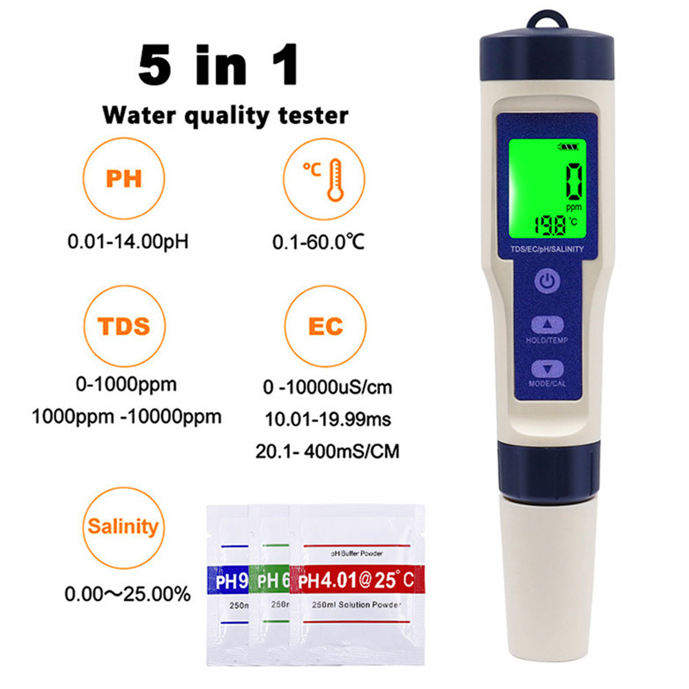 PH Meter & TDS Meter Digital Water Tester 5 In 1 Salinity Tester PH Temp EC And TDS Meter,PH