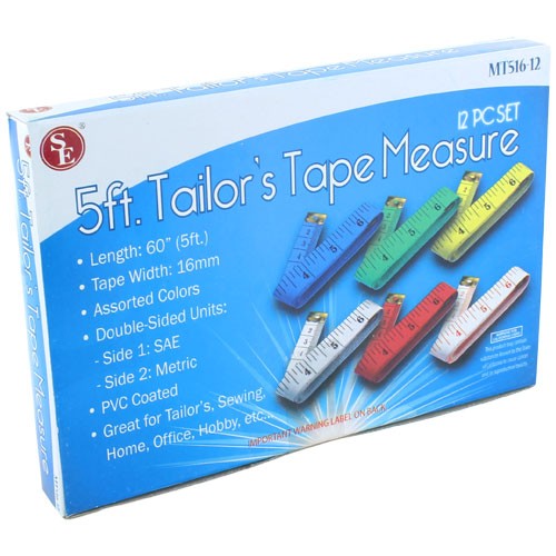 SE MT516-12 Assorted Color 5' Tailor's Measuring Tape Set (12 Pc.)