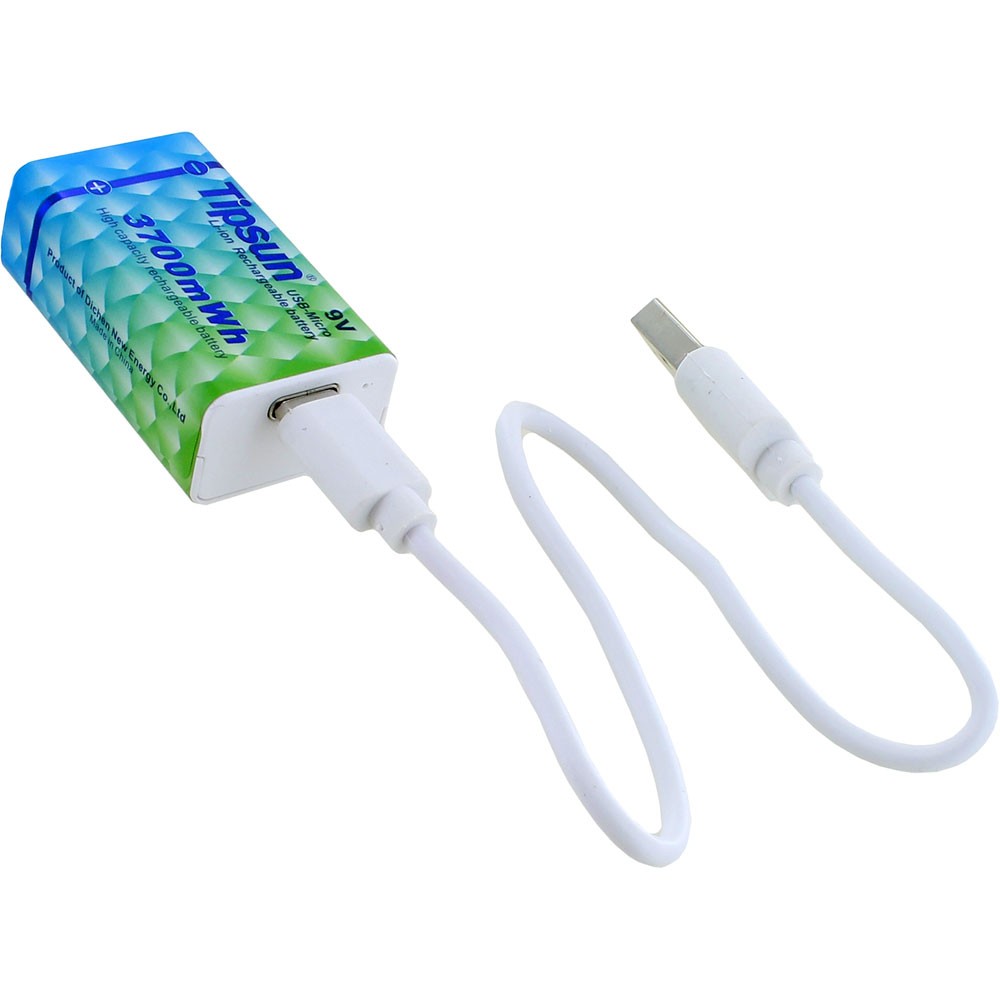 USB Rechargeable Lithium-Ion 9V Battery with Cable