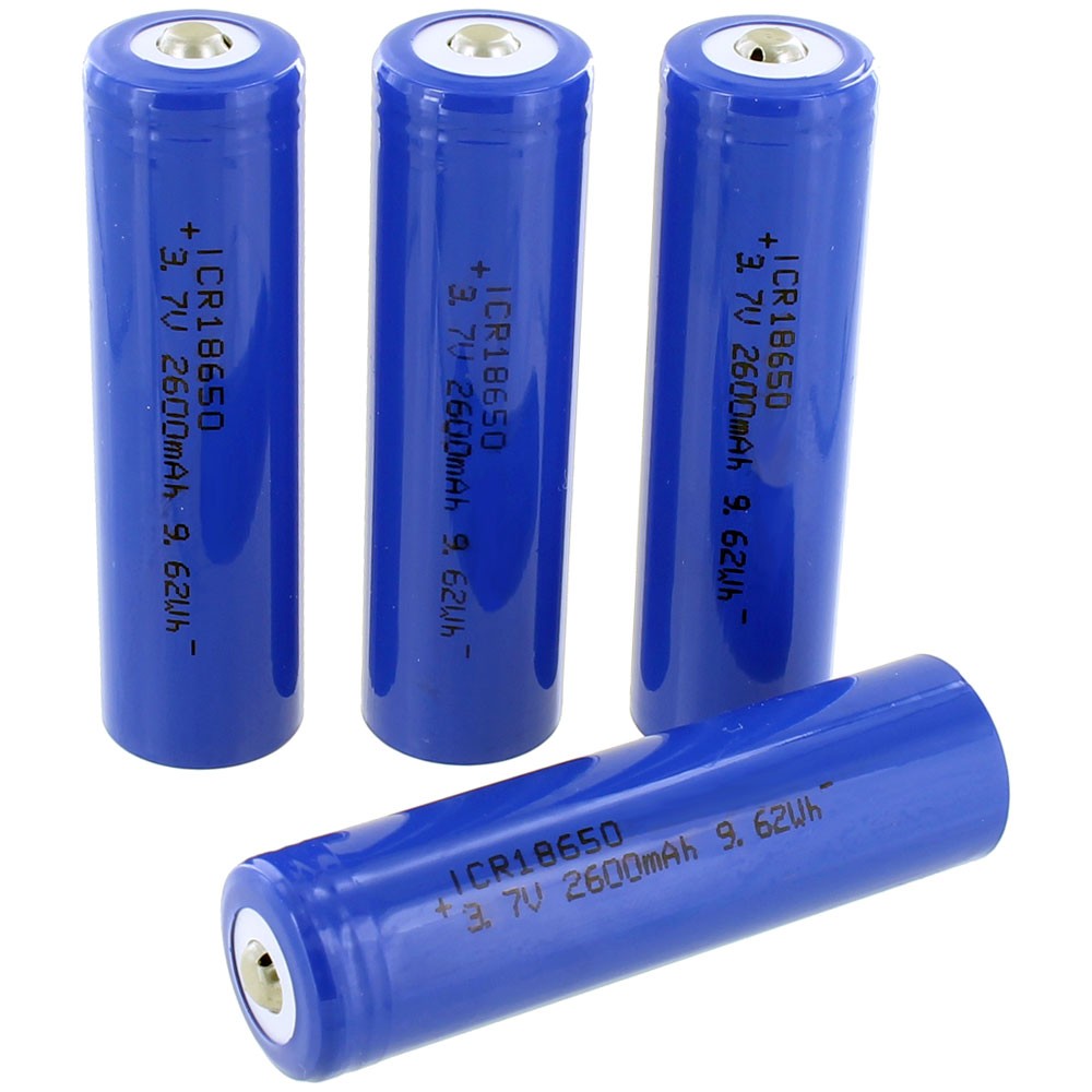 4-Pack of ICR 18650 Blue Lithium-Ion Rechargeable Batteries - 3.7V 2600mAh